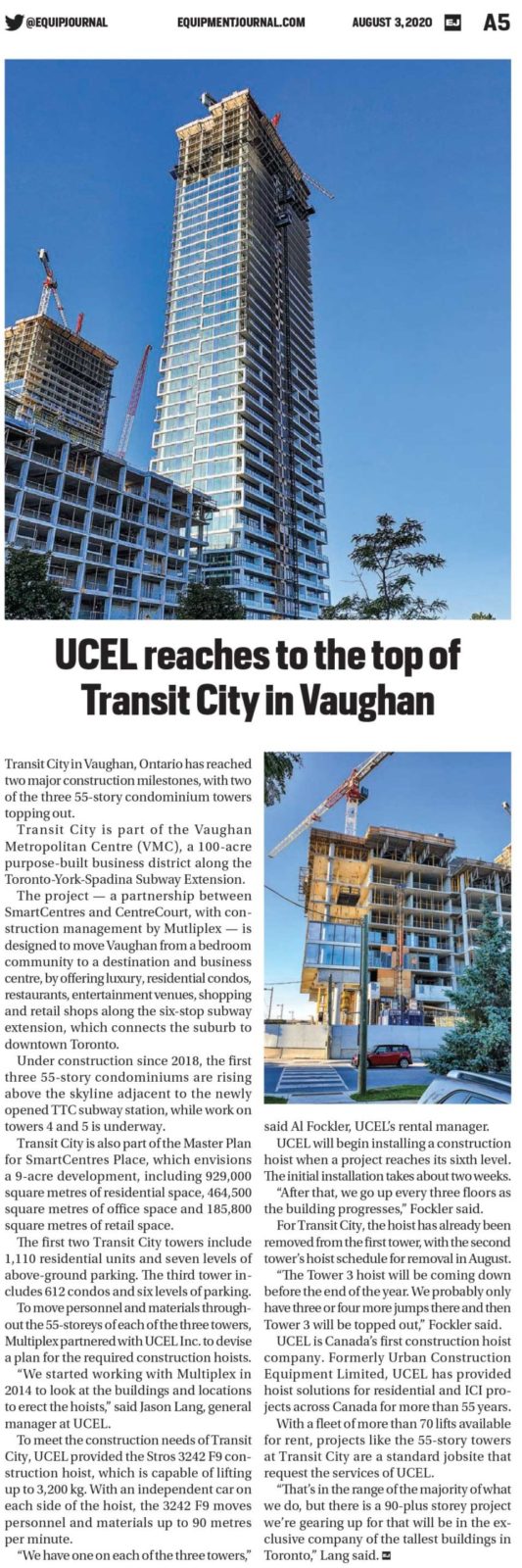 UCEL-Transit-City-Vaughan-EquipmentJournal.com-STORY-AUG-3-2020-ISSUE
