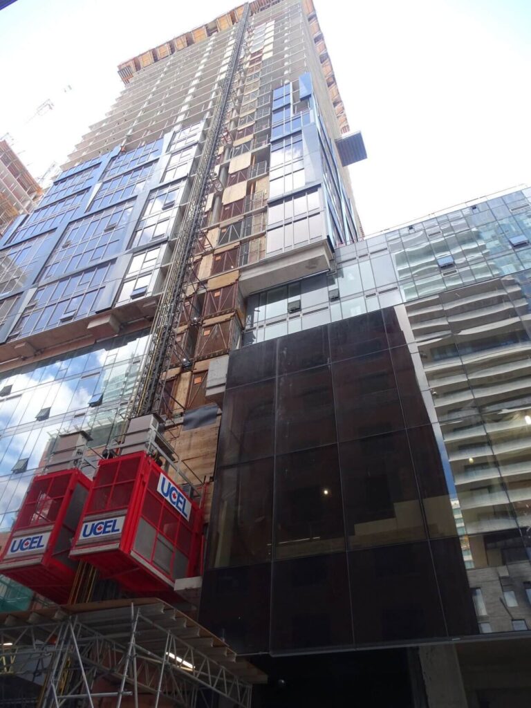 UCEL construction elevators docked at Nobu