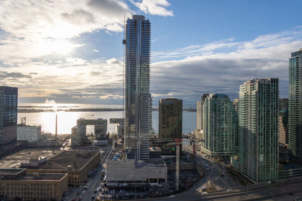 UCEL construction elevator dual at Pinnacle One Yonge in Toronto