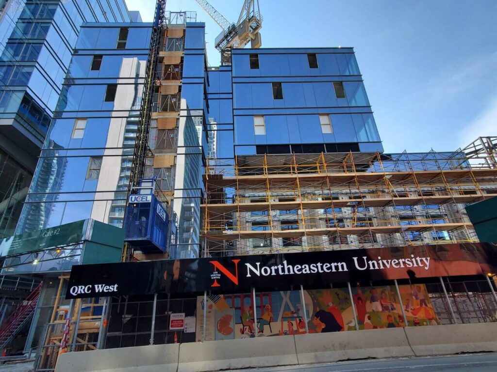 dual temporary construction elevator at QRC in Toronto