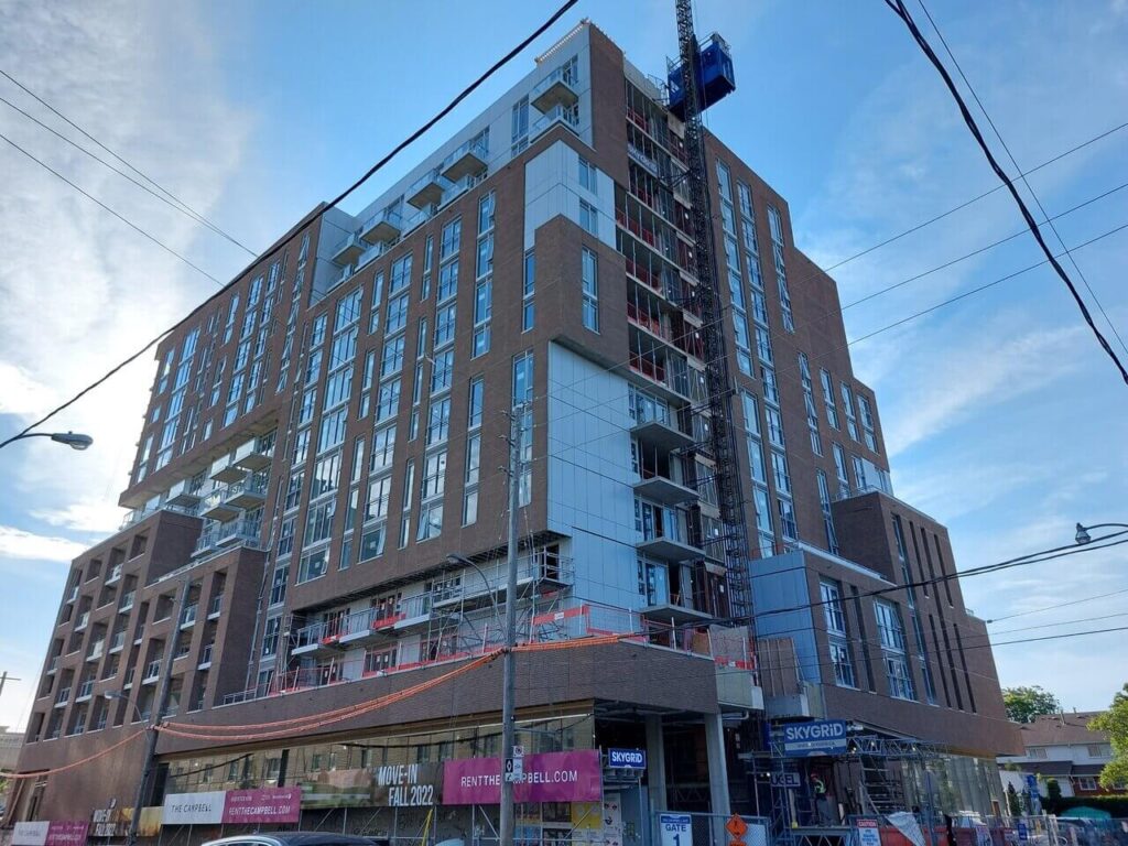 temporary construction elevator at The Campbell in Toronto